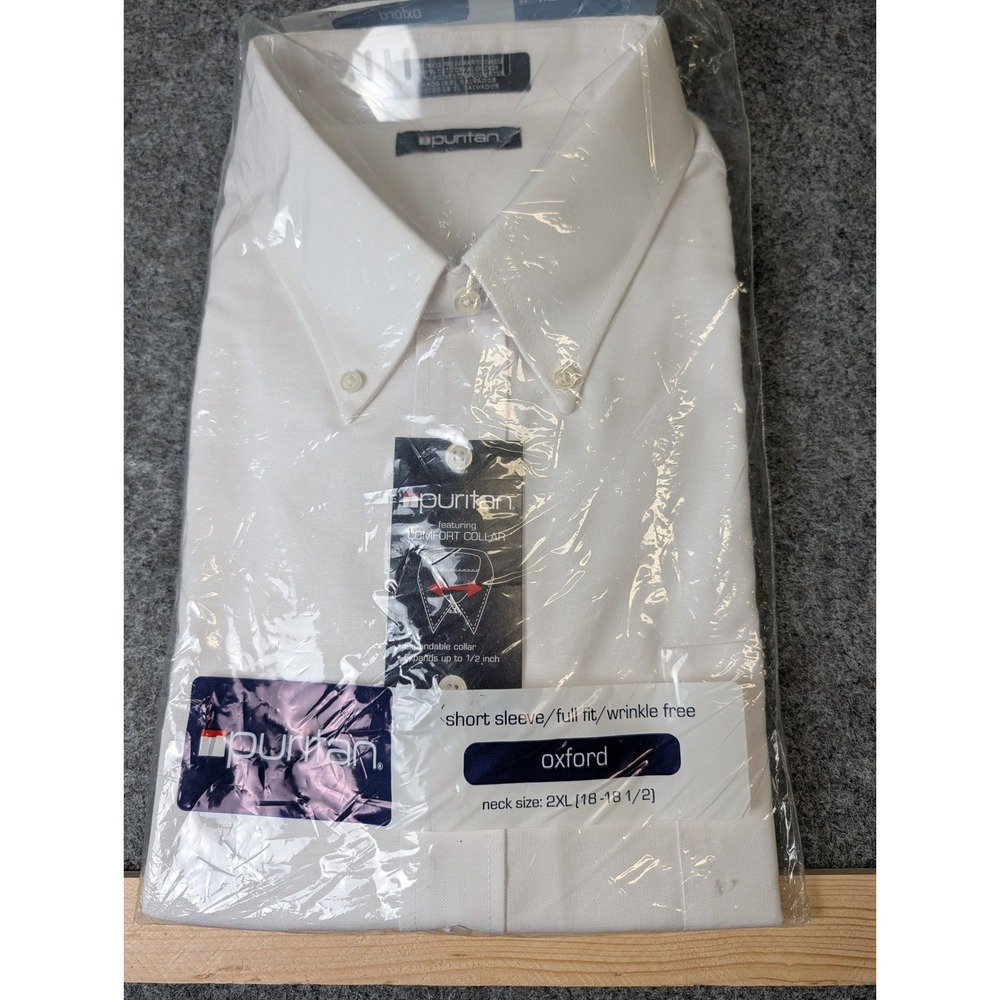 Puritan Mens White Oxford Shirt Short Sleeve Full Fit Wrinkle Free 2XL 18-18.5